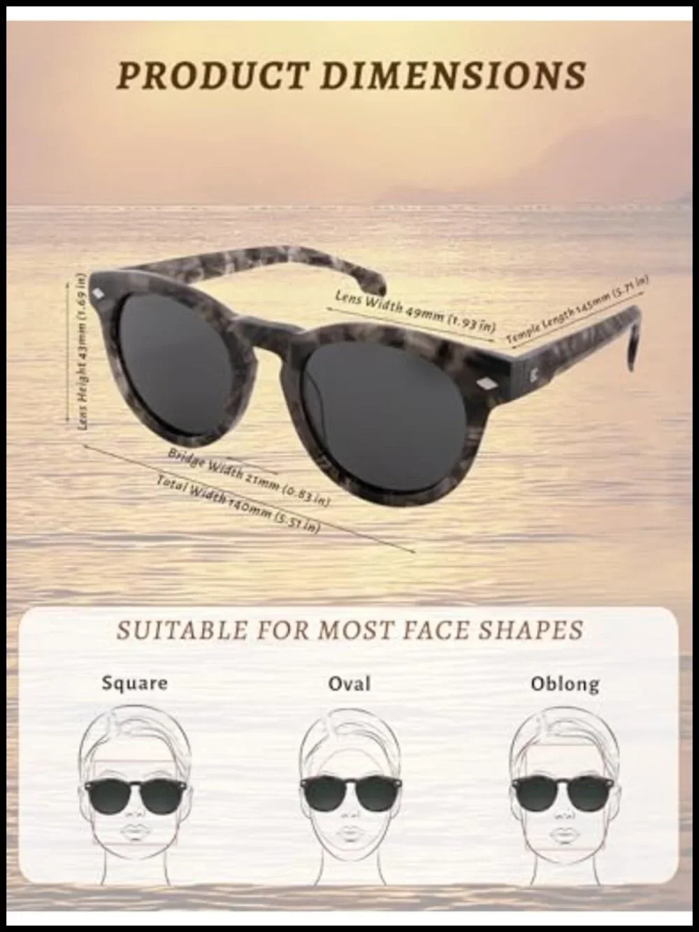 Women's Round Polarized Sunglasses Acetate UV Protection for Driving Beach